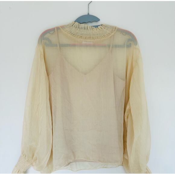 Oak+fort see thru blouse + camisole, elasticated cuff, size S - Picture 5 of 9